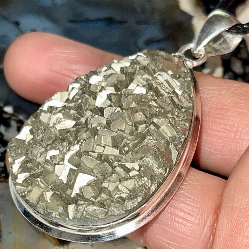 Large “Fools Gold” Drusy Pyrite Pendant 2 1/2”